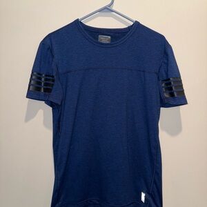 American Eagle Outfitters Navy Tee with Black Sleeve Stripes